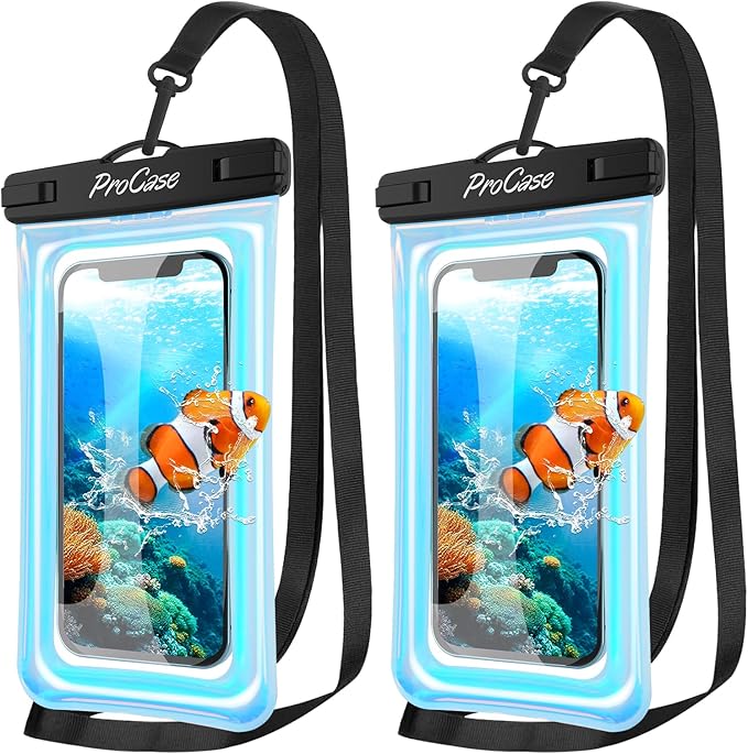 ProCase 2 Pack Floating Waterproof Phone Pouch Up to 7", IPX8 Floatable Underwater Phone Case Dry Bag for iPhone 17/Air 16 15 14 13 12 11 Pro Max Xs Max XR X 8 7 Plus SE/Galaxy S24 S23 S22 - Sparkle