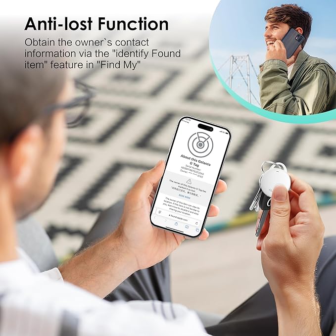 Air Tracker Tags-1 Pack: Bluetooth Tracker Works with Apple Find My (iOS Only), Key Finder and Smart Tag Locator for Luggage, Backpack, Suitcases, Pets, Replaceable Battery(White)