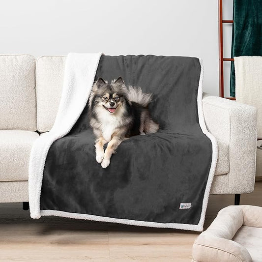 PetAmi Waterproof Dog Blanket for Medium Large Dog Puppy Cat Throw for Couch Cover Leakproof Protection, Sherpa Fleece, Reversible Soft Washable 60x40 Charcoal Gray