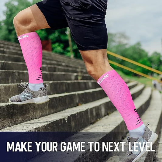 Thoxcare Calf Compression Sleeve for Men Women (2 Pairs), Leg Support Footless Compression Socks for Running - Shin Splint Varicose Veins Swelling & Pain Relief, Pink/Black, Medium