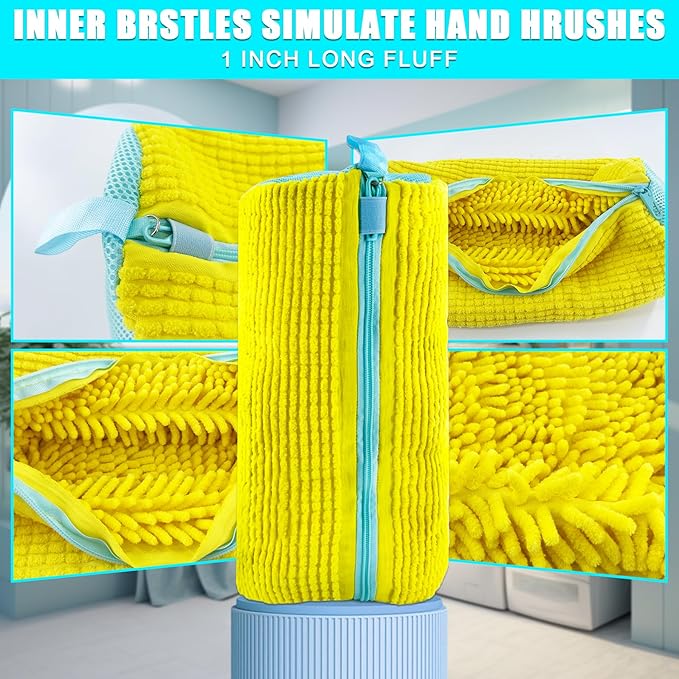 XXL Shoe Washing Machine Bag - 2-Pack Reusable Shoes Cleaning Bags, 360° Deep Clean for Tennis Shoes, Sneakers and Slippers, Includes 2 Shoe Storage Dust Bags (Yellow)