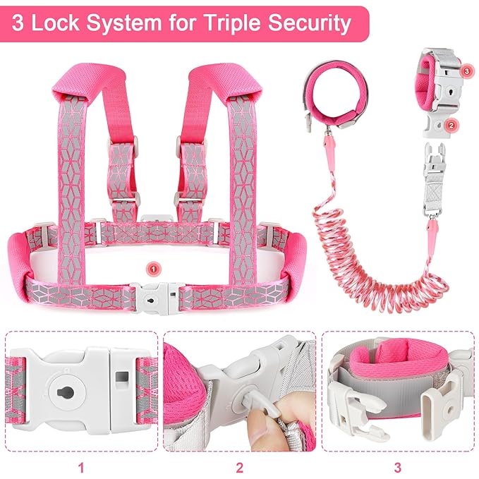 Accmor Toddler Harness Leash, Reflective Kid Harness with Anti Lost Wrist Link, Child Walking Harness Baby Leash Wristband Belt with Key Lock Design for Boys Girls to Outdoor Travel