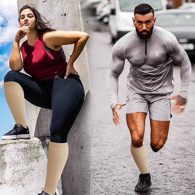 3 Pack Plus Size Compression Socks for Women & Men, Extra Wide Calf Knee High Stockings for Circulation Support