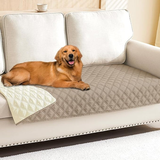 Smiry Waterproof Dog Bed Cover Pet Blanket, Soft Washable Dog Blanket for Furniture Bed Couch Sofa Reversible, Checkered (40"x70", Taupe/Beige)