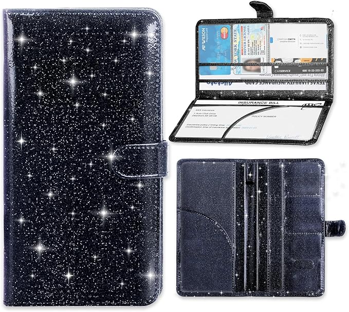 Car Registration and Insurance Card Holder, Document Holder for Cards, Driver Vehicle License Document Glove Box Compartment Organizer, Car Essentials For Women