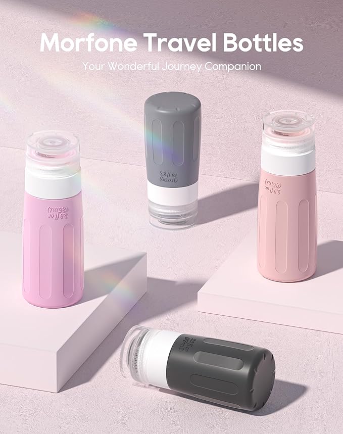 Morfone 16 Pack Silicone Travel Bottles Set for Toiletries TSA Approved Travel Containers Leakproof Squeezable Refillable Accessories 2oz 3oz for Shampoo Conditioner Lotion Liquids (Black Pink)