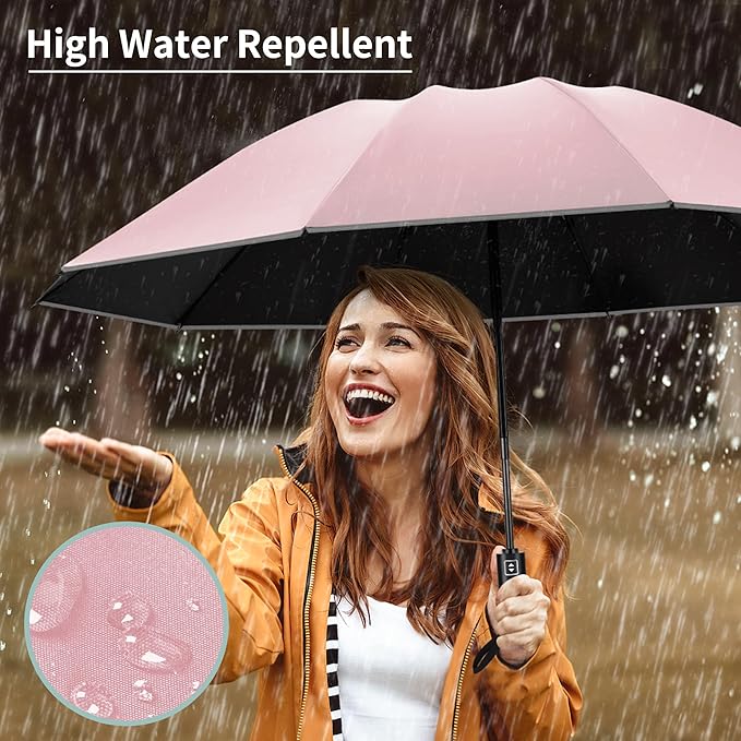 Seniny Inverted Travel Umbrella, Automatic Umbrellas for Rain, Windproof Compact Umbrella with Reflective Stripe, Folding UV Umbrella Sun Umbrella, Portable Large Umbrella for Backpack, Lightweight