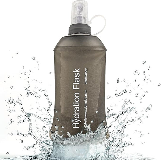 FR 250ml Soft Flask, Collapsible Soft Water Bottle for Hydration Packs - Running & Hiking Folding Water Bottle （Grey）