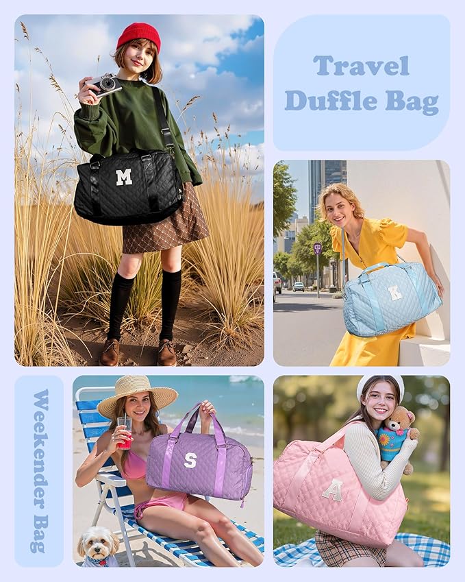 Elilier Personalized Duffle Bag Women Girls Gift: Letter Carry on bags, Dance Cheer bag Sports for Girl, Kid Gymnastics Bags, Birthday Gifts for Women Girls Kids Teens Mom Teacher