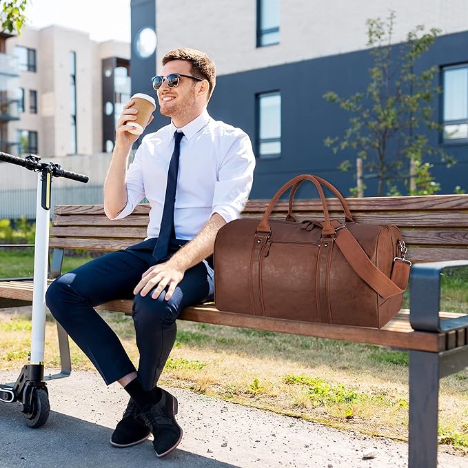 seyfocnia Oversized Duffle Travel Bag Waterproof Leather Weekend Bag Large Carry On Large Carry On Hangbag for Mens or Women