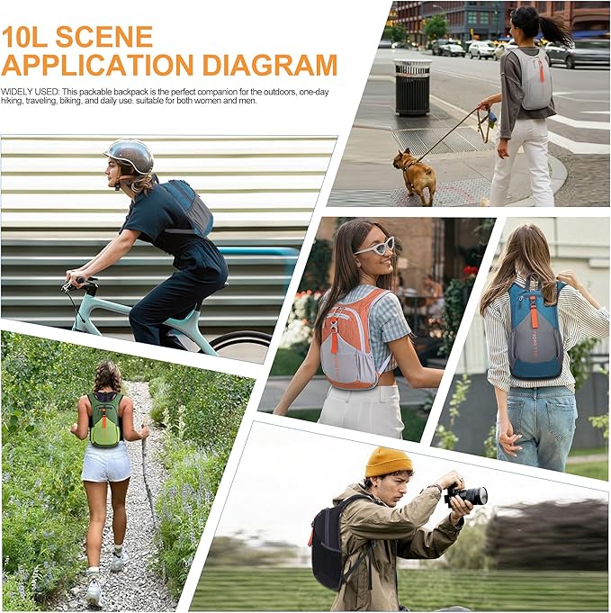 FIORETTO 10L Lightweight Packable Hiking Backpack Small Foldable Daypack for Women Men Compact Travel Backpack for Camping & Outdoor, Orange