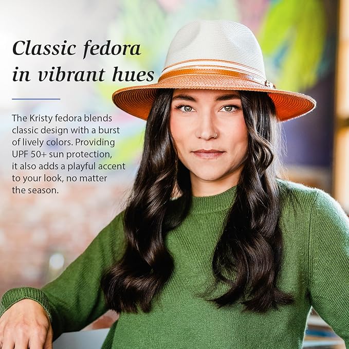 Wallaroo Hat Company Women’s Kristy Fedora – Small (Petite) or Medium | UPF 50+ | UV Sun Protection Hat | Packable Design