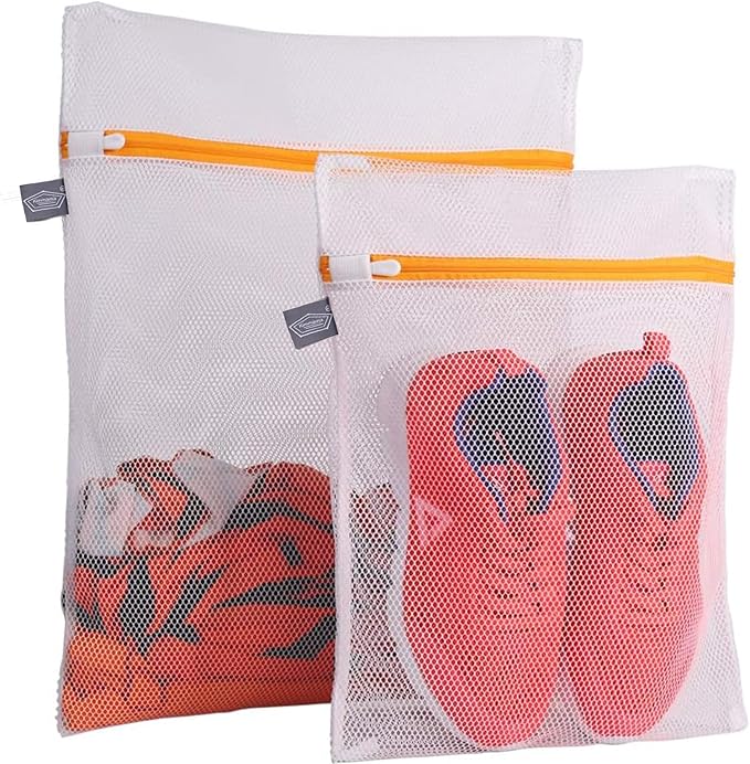 Kimmama Laundry Mesh Wash Bags, Lingerie Bags for Washing Delicates, White Net, Orange Zipper, 1L & 1M