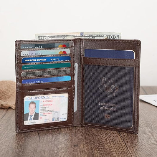 Polare Luxury RFID Blocking Leather Passport Holder Travel Wallet For Men and Women (Coffee)
