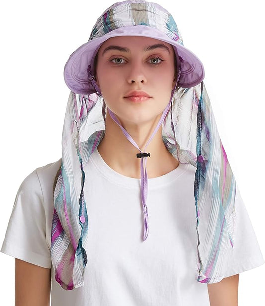 icolor Women Sun Hats UPF 50 Sun Protection Hat Summer Outdoor Neck Shield Flap Visor Hat Ponytail Hats Wide Brim Beach Hat
