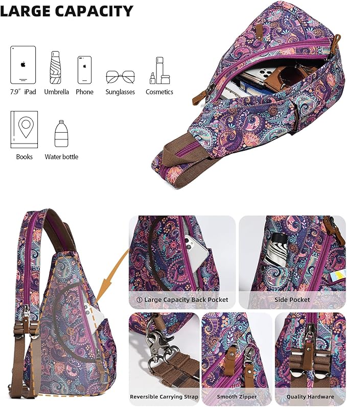 KL928 Canvas Sling Bag - Small Crossbody Backpack Shoulder Casual Daypack Rucksack for Men Women