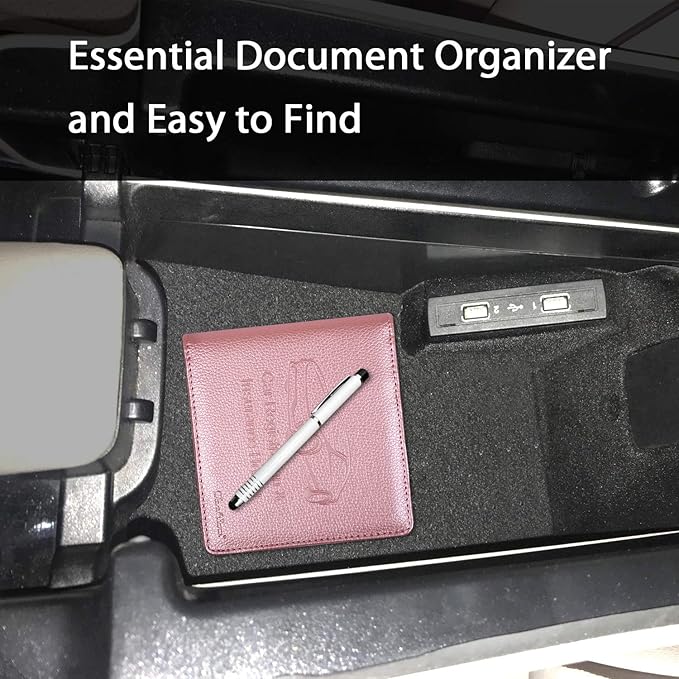 Car Insurance and Registration Holder, 5.5 x 5 Inch PU Leather Vehicle Glove Box Organizer Wallet Case for Insurance Card, Driver License, Paperwork - Rose Gold