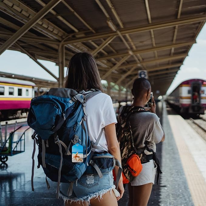 2 Pack Luggage Tags for Suitcase Sea Shells on The Seashore Leather Stainless Steel Loop Label Tags for Women Men Travel Bag Suitcase with Privacy Cover Name ID Card