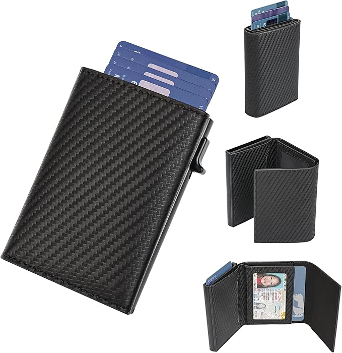 GRALEON Card Wallet for Men,Slim Minimalist Wallet 10-14 Cards,Smart Pop Up Wallets with Money Clip& ID Window,RFID Front Pocket Credit Card Holder, Gifts for Men（Carbon Fiber）