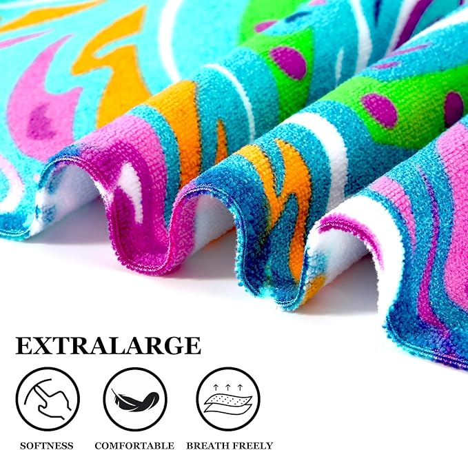 2 Packs Oversized Beach Towel Set Extra Large Big XL Pool Camping Swim Clearance Towels 36x72 Soft Blanket Cruise Essentials Accessories Must Haves Vacation Necessities Adult Blue Flower Purple