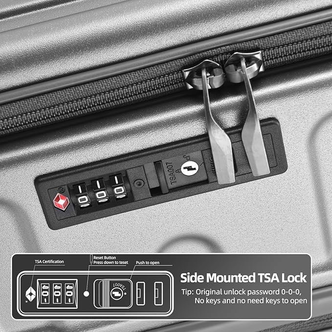 29 Inch Luggage with Expansion & Side Opening Design, 50 * 31(35)*76cm, 117L~133L Ligthweight ABS+PC Hardshell Checked Suitcase, Gray