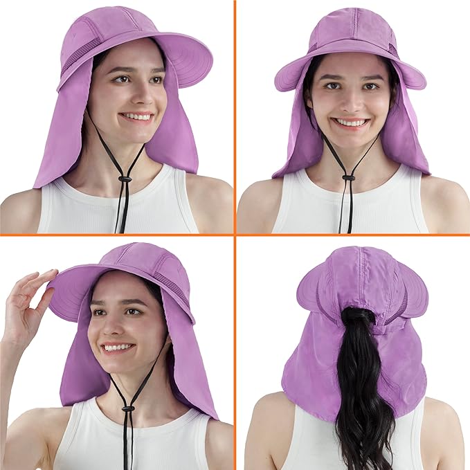 SUN CUBE Sun Hat for Women with Ponytail Hole Neck Flap, Gardening Hat Women Sun Protection, UV Hats Hiking Walking Fishing