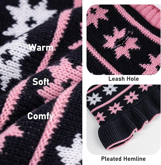 KYEESE Dog Sweater for Medium Dogs Fall Winter for Girl Dogs Clothes Warm Pet Coats with Leash Hole Pullover Dog Sweater Dress Knit Turtleneck Pet Sweater with Snow Flake Pattern, Navyblue, XX-Large
