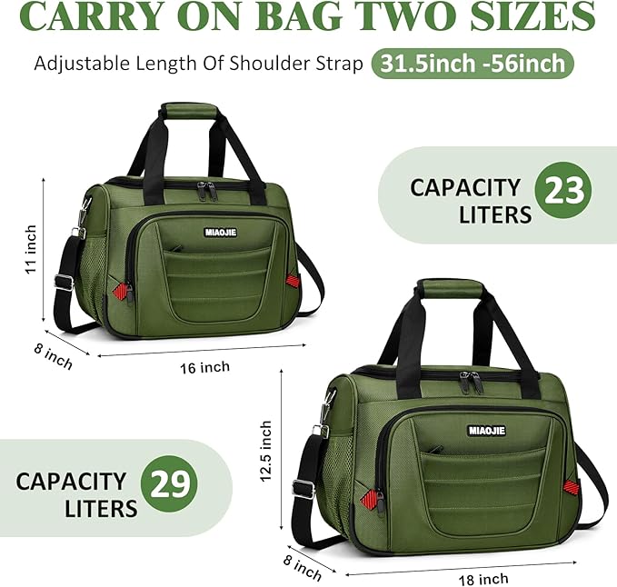 Underseat Carry On luggage Bag Airplanes Personal Item Bags, Gym Bag for Men Weekender Overnight Travel Tote Bag Shoulder Small Softside Carry on Luggage Travel Duffel Bags For Men,16 IN Green