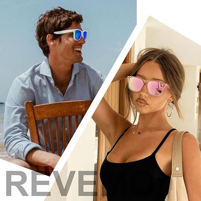 UV400 Polarized Sunglasses Men Women, Classic Square Lightweight Shades, Anti-Glare HD Trendy Sunnies for Leisure