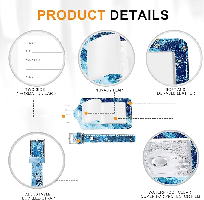 4 Pack Luggage Tag for Suitcases TSA Approved, Leather Suitcase Tags Identifiers, Cute Bag Name Travel Tags ID Labels for Women Men Cruise Airport Luggage Travel Essentials by Sodsay