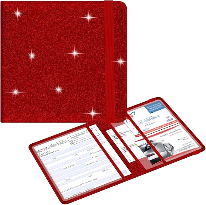 Wisdompro Small Car Registration and Insurance Documents Holder - Premium PU Leather Vehicle Glove Box Paperwork Wallet Case Organizer for ID, Driver's License, Key Contact Information Cards