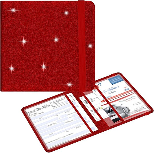 Wisdompro Small Car Registration and Insurance Documents Holder - Premium PU Leather Vehicle Glove Box Paperwork Wallet Case Organizer for ID, Driver's License, Key Contact Information Cards