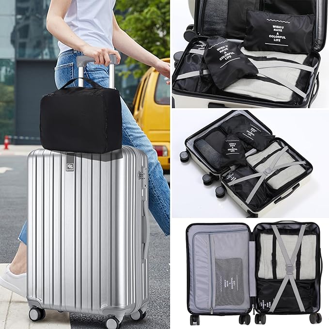Packing Cubes Storage Bags 9 Pieces-Luggage Organizers Classify Store Clothing Efficiently for Travel Outdoor Home (Black, 9 Pieces)