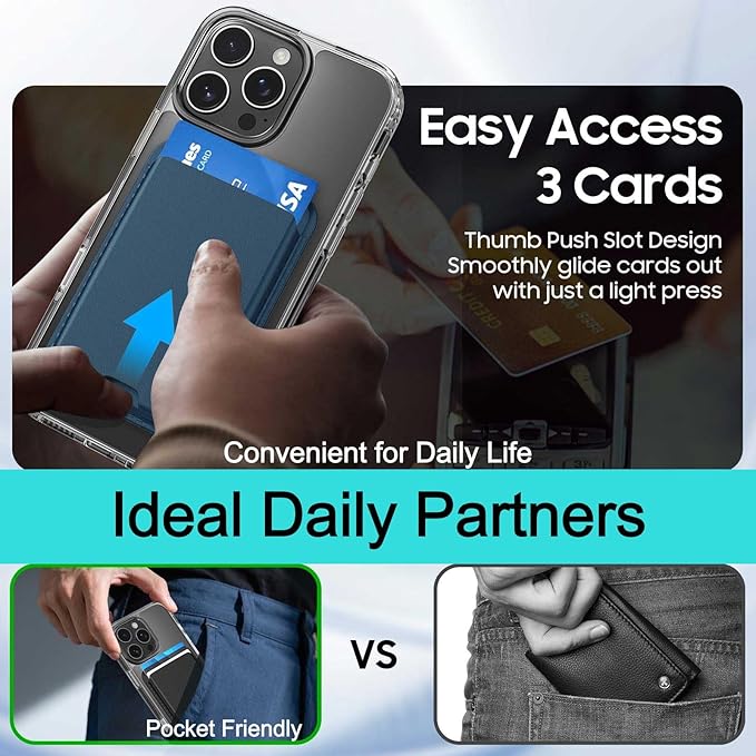 Ntwinro Magnetic for iPhone 13 Pro Max Clear Case (Compatible with MagSafe) with Blue Detachable Wallet & Card Holder for 3 Cards [RFID Blocking] Military Grade Protective Slim Phone Cover