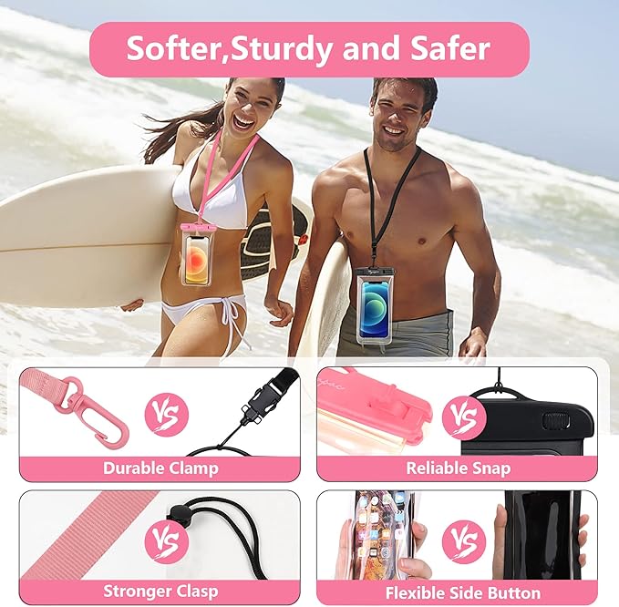 Waterproof Phone Pouch Bag - 7.5in Water Proof Cell Phone Case for Beach Travel, IPX8 Dry Bag with Lanyard for iPhone 17 16 15 Pro Max Galaxy S25 Ultra Pixel 10 Pro, Cruise Essentials 2025
