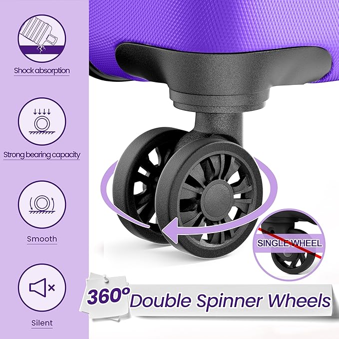 AnyZip Luggage Sets 3 Piece Hardshell Suitcase Set PC ABS Lightweight Travel Suitcases with 4 Double Spinner Wheels TSA Lock 20 24 28 Inch Violet Purple