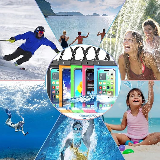 Famoby Up to 8.3" 5 Pack Multicolor Universal Waterproof Phone Pouch, Phone Waterproof Case Dry Bag,Protection Level: IP68,Outdoor Sports for Apple iPhone,Samsung,and More,Black,Blue,Pink,Orange,Green