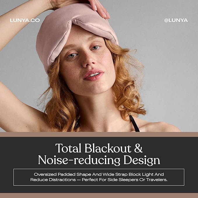 Lunya Weighted Silk Sleep Mask – Mulberry Silk Eye Cover with Cooling Glass Beads, Noise-Reducing Fit, Washable Fabric, and Travel Pouch – Sleeping Mask for Men and Women - Delicate Pink - Large