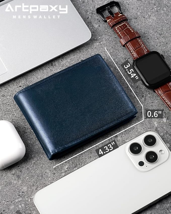 Artpaxy Mens Wallet Bifold Genuine Leather RFID Blocking Wallet for Men with 2 ID Windows 12 Card Holders 2 cash pockets 1 Gift Box