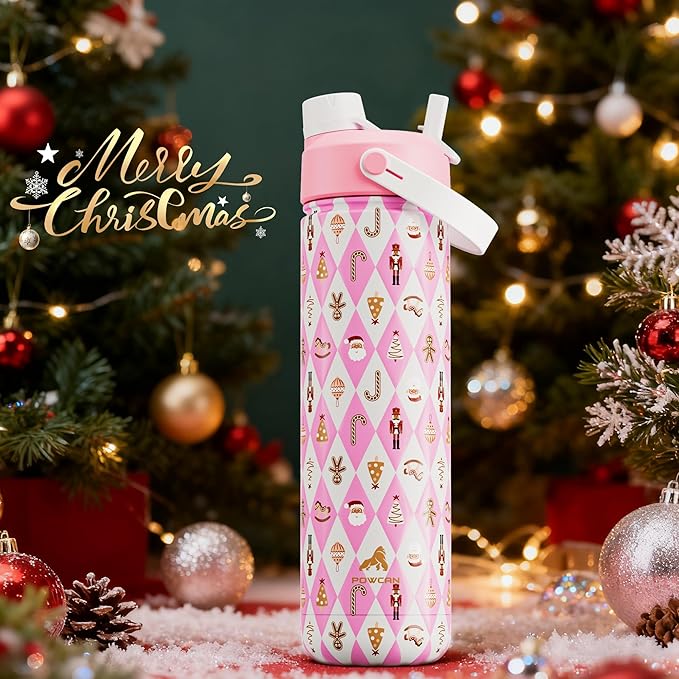 26 oz Christmas Insulated Water Bottle with 2-in-1 Straw and Spout Lid, Keep Cold 24H, Leak-Proof, Fits in Car Cup Holder, Stainless Steel Water Bottle for Gift, Trip, Home (Christmas Classics Parade)