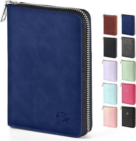 Forvencer Passport Holder Cover with Safe Zipper Closure, Premium Passport Wallet for Travel, Sleek RFID Blocking Card Case, Waterproof Travel Accessories for Men, Navy Blue