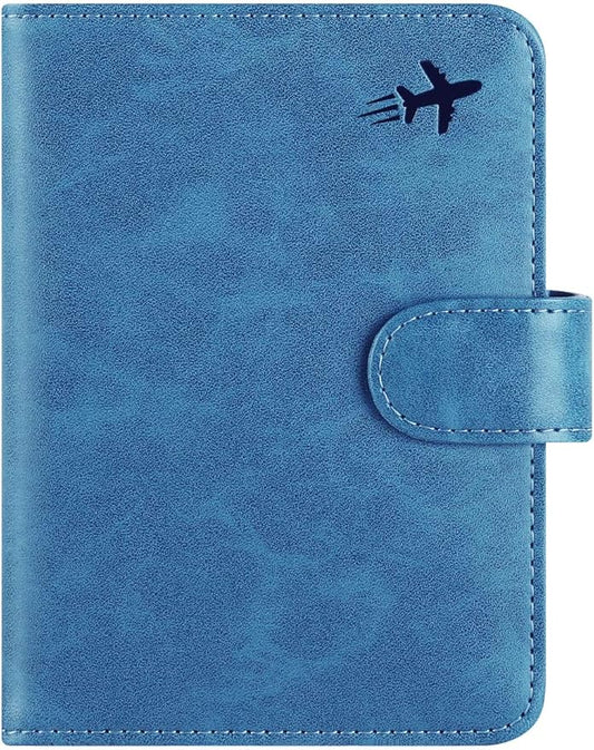 Passport Holder Cover Wallet RFID Blocking Leather Card Case Travel Accessories for Women Men (#Blue)