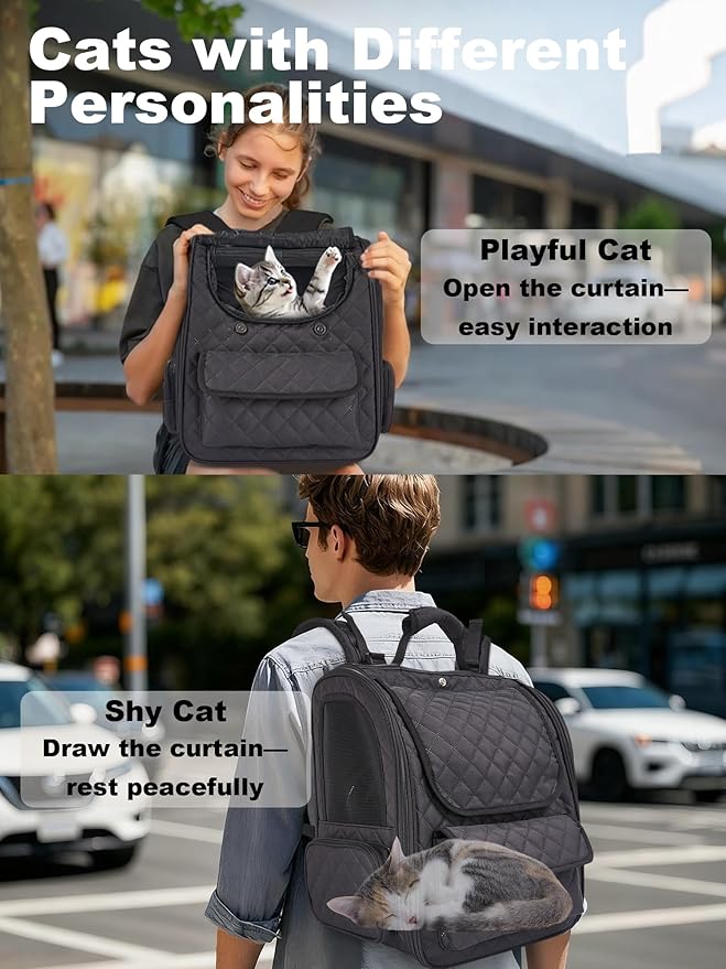 Dog Travel Backpack with Expandable Tunnel for Cats and Dogs up to 17lbs, Secure Carrier with Safety Leash, Soft Cushion, Comfortable Shoulder Straps, Black