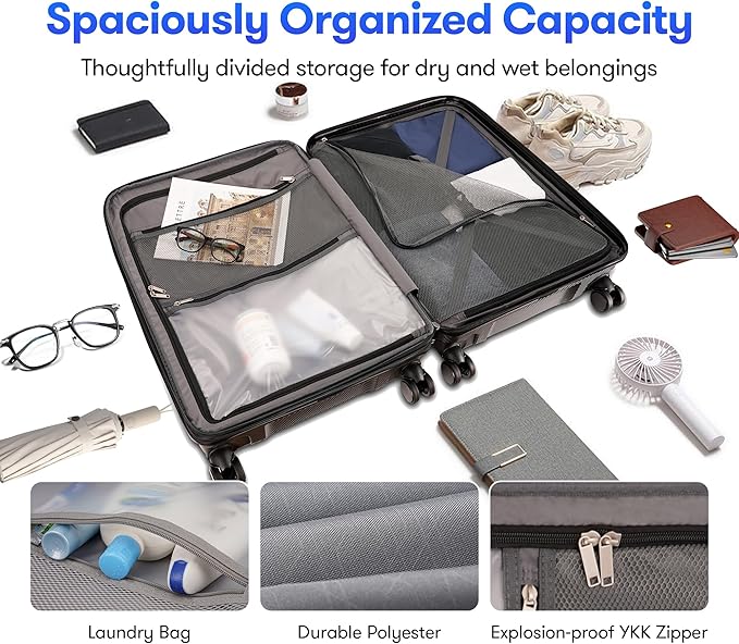 GinzaTravel 25 Inch Medium Checked Luggage Lightweight Suitcase with Spinner Wheels TSA Lock, Black