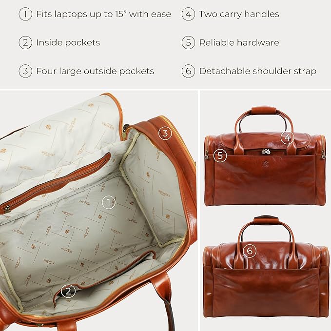 Leather Duffel Bag Weekend Bag Gym Large Travel Bag - Time Resistance