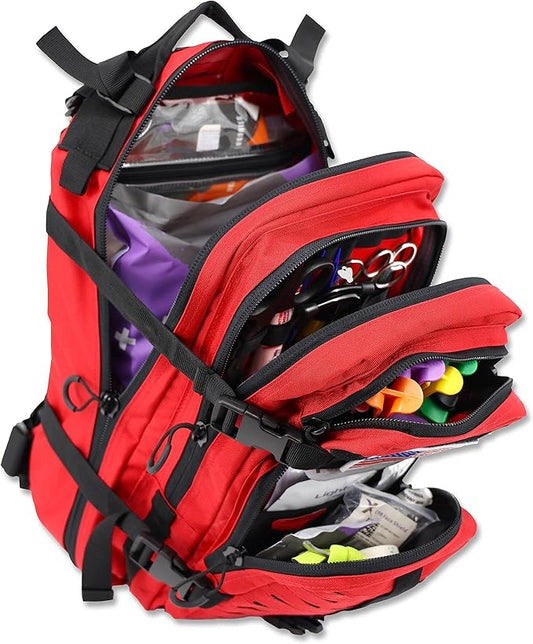 Lightning X Stocked EMS/EMT Trauma & Bleeding First Aid Responder Medical Backpack + Kit (Red)