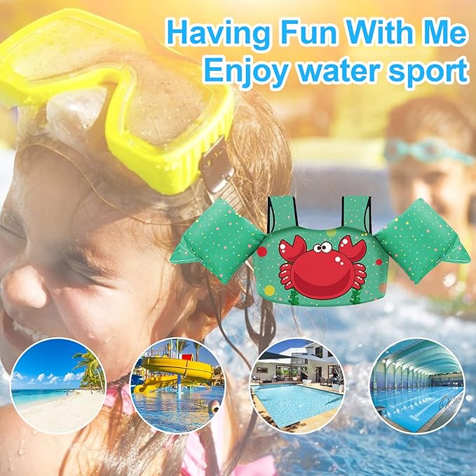 Chriffer Kids Swim Vest Life Jacket for 30-55 Pounds Boys and Girls, Toddler Floaties with Shoulder Harness Arm Wings for 2,3,4,5,6,7 Years Old Baby