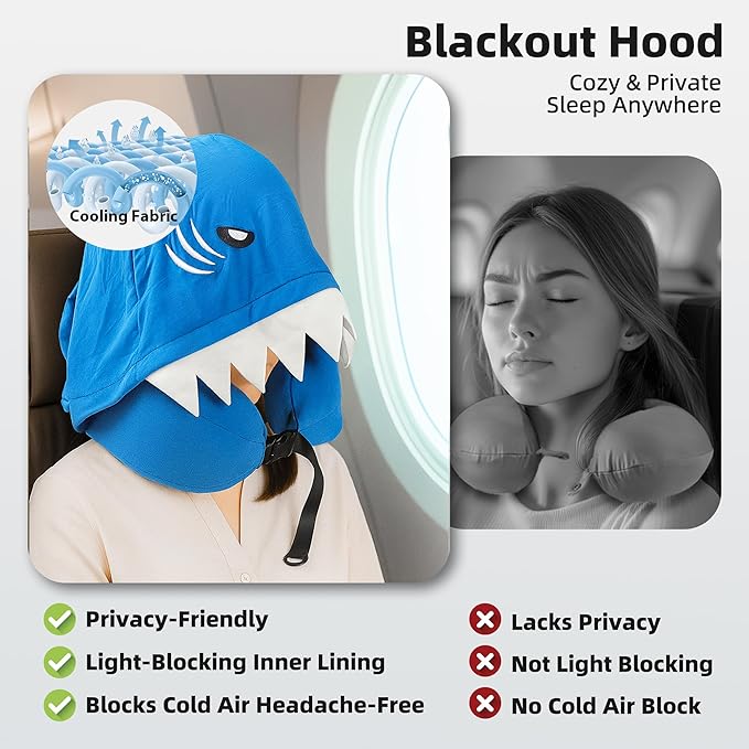 Cooling Fabric Privacy-Friendly Neck Pillow for Kids & Adults, Sensory-Friendly Memory Foam Hooded Pillow for Airplane, Portable, Ultimate Comfort Travel Gifts(Summer)