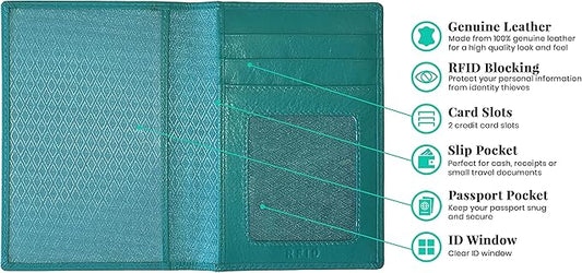 Personalized Monogrammed Teal Leather RFID Passport Wallet and Luggage Tag