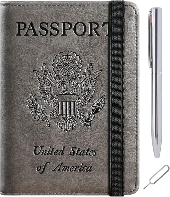 Passport Holder Cover Wallet Travel Essentials RFID Blocking Leather Card Case International Must Haves Travel Accessories for Women Men(113#Grey)